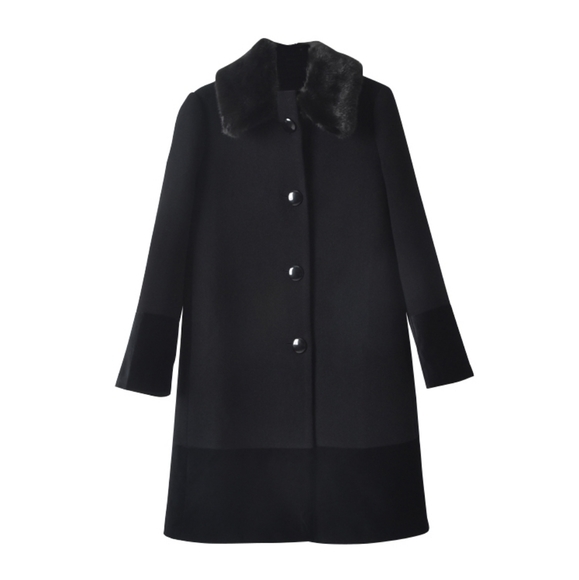 Kate Spade Faux Fur Collar Velvet Trim Coat